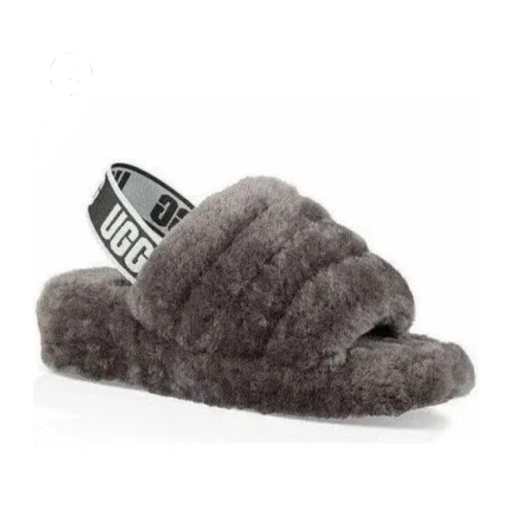 UGG Fluff Yeah Slide Shearling Sandal Slippers Womens Size 7 Gray Neutral